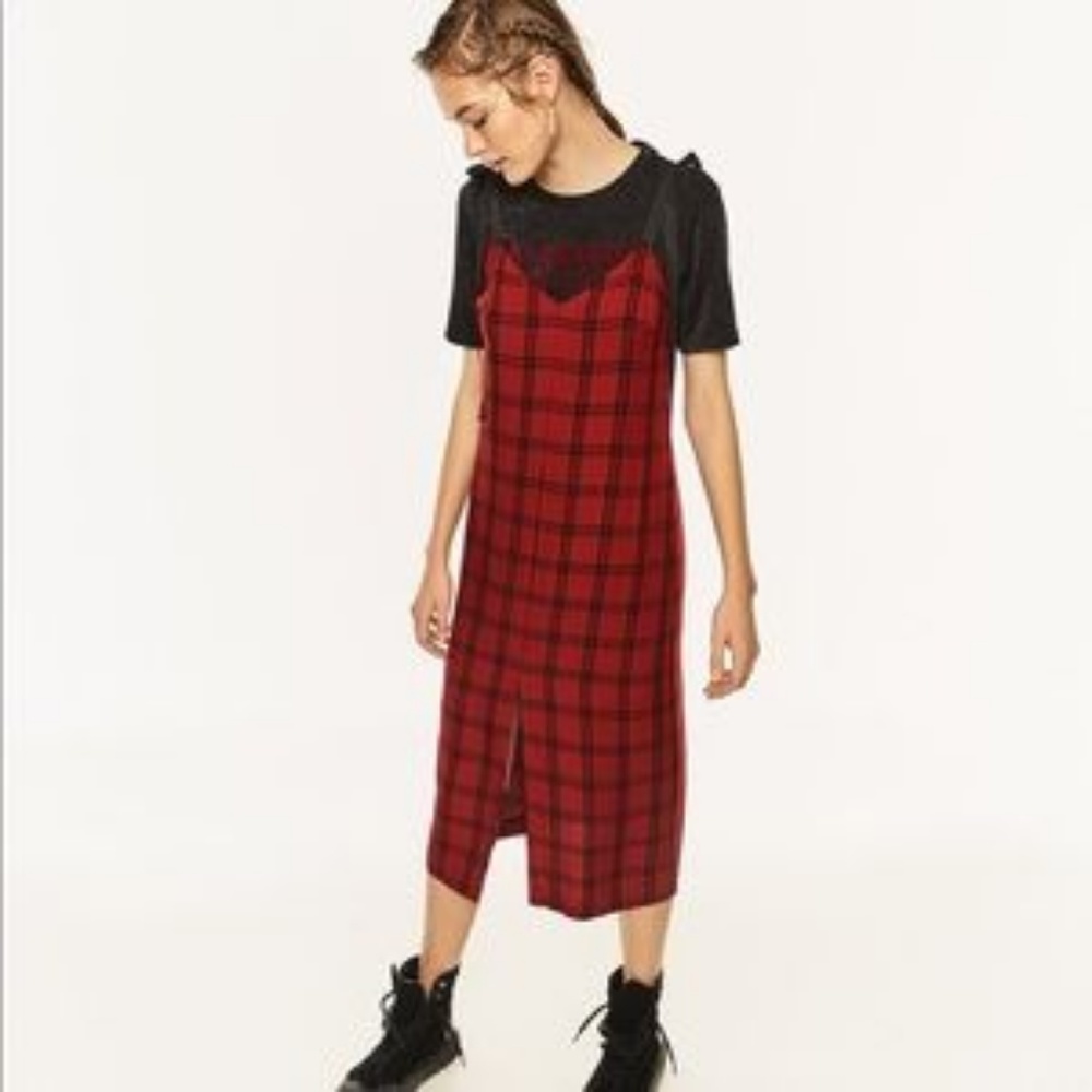 Zara Long Check Plaid Dress